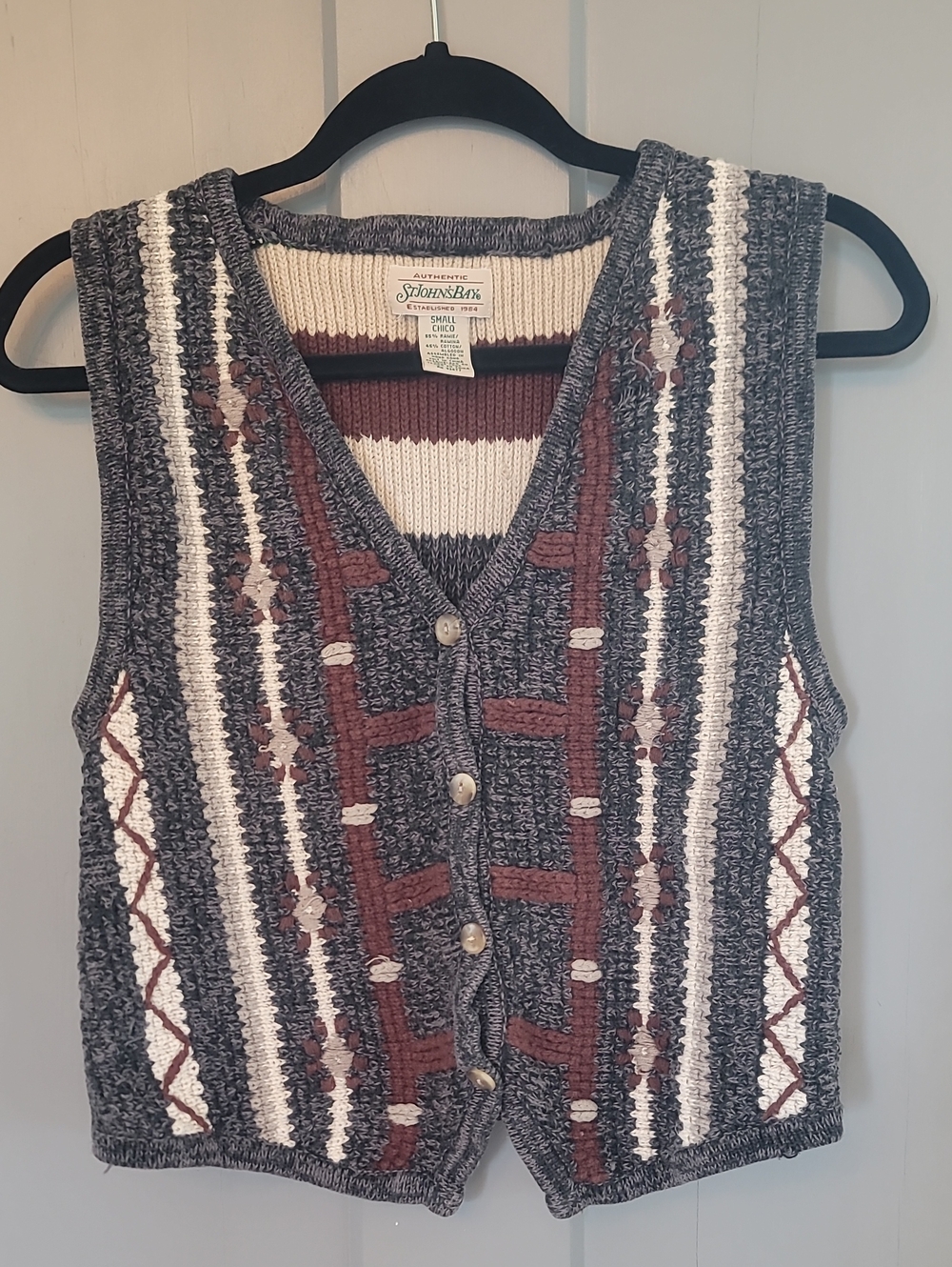 St. John's Bay Women's Gray And Brown Knit Button-Front V-Neck Vest